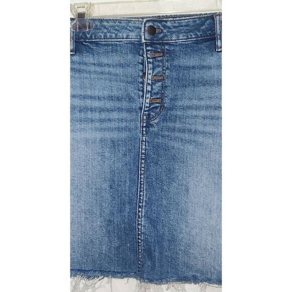 Old Navy Denim Skirt Womens 18 Button Fly Raw Hem distressed Straight - Picture 1 of 7